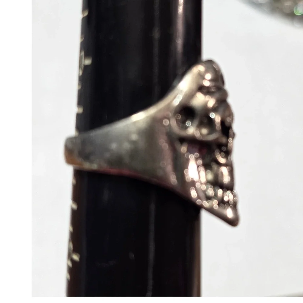 New Vintage Silver Tone Skull Ring Men Women Size 11 Goth Biker Punk Heavy Metal